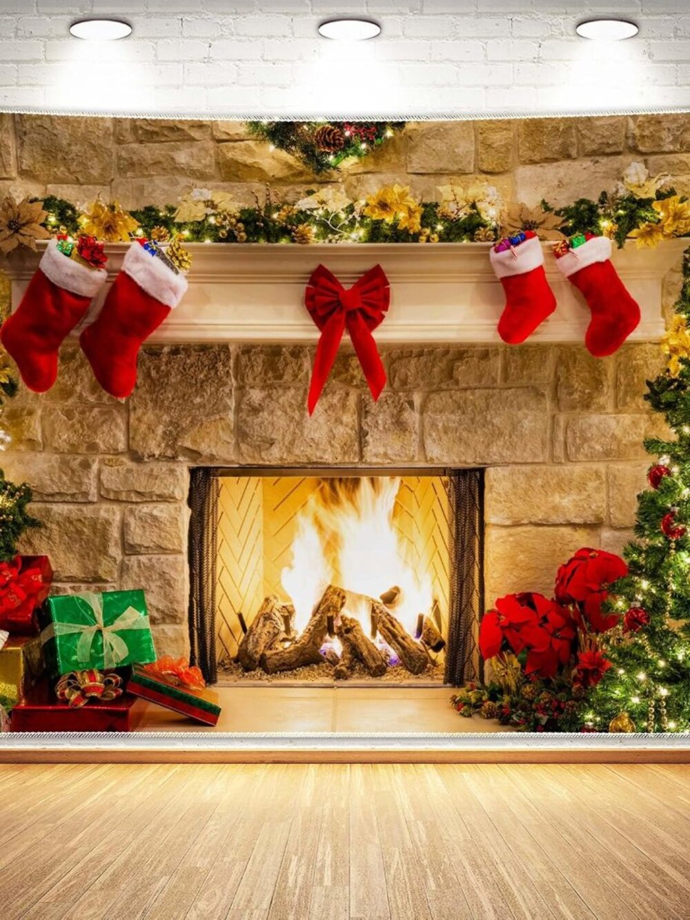 7x5ft Christmas Fireplace Theme Backdrop for Photography
